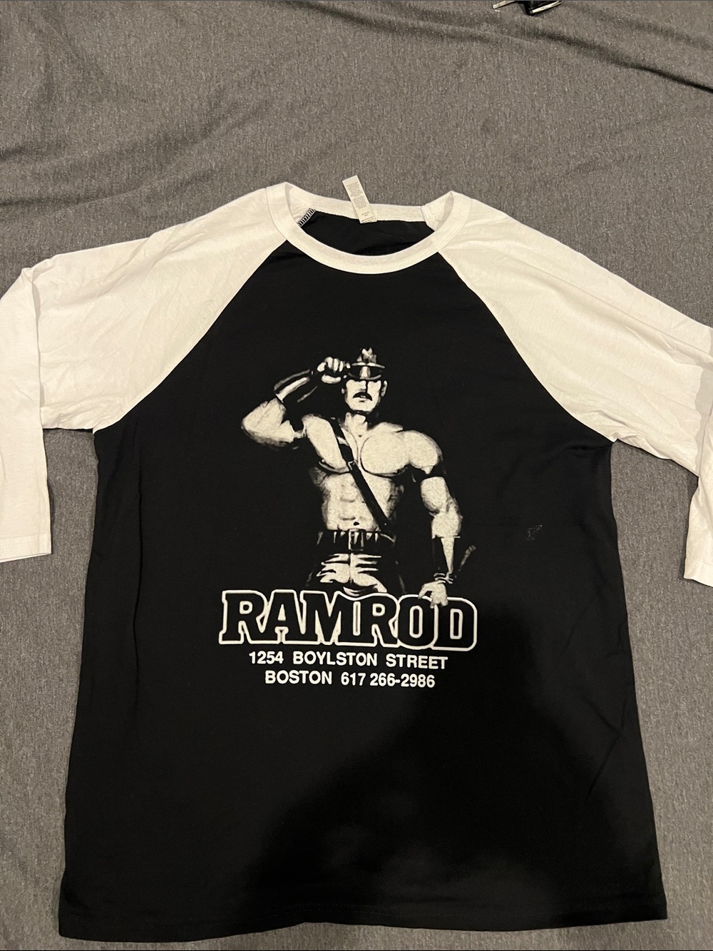 Black & White Raglan Graphic Baseball sleeve RAMROD vintage logo gay shirt